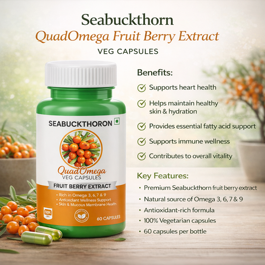 Seabuckthorn QuadOmega Fruit Berry Extract – 60 Veg Capsules | Omega 3-6-7-9 Support