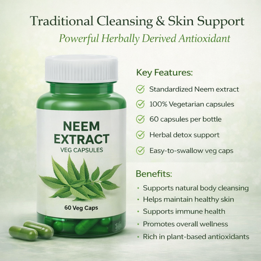 Neem Extract Veg Caps - 60 Capsules| Natural Skin & Detox Support